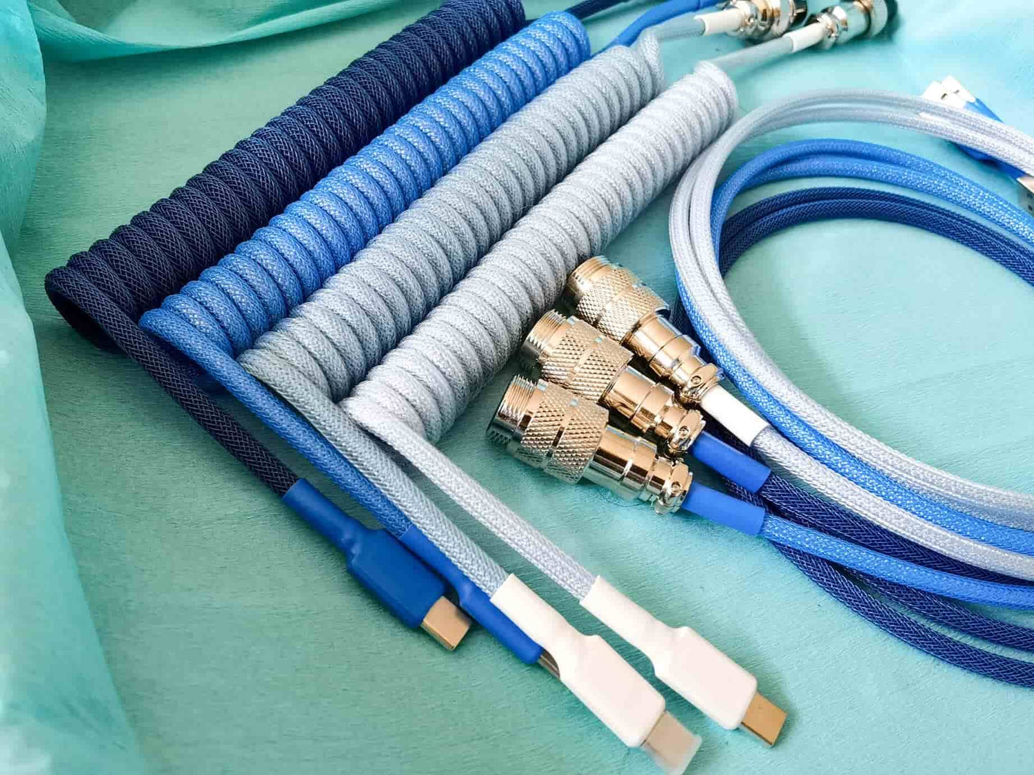 blue coiled keyboard cables