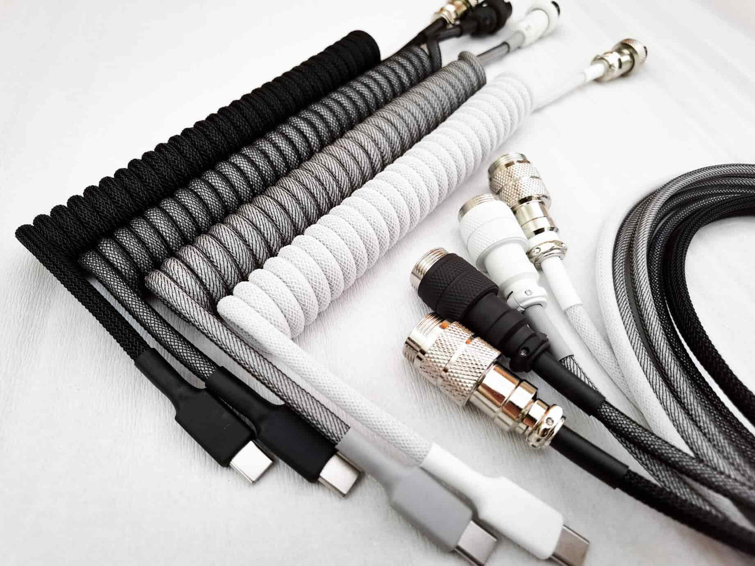 black and white coiled keyboard cables