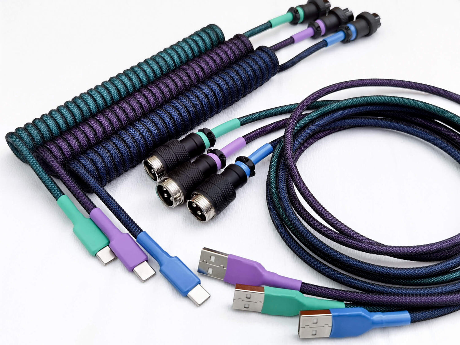 Dark coiled keyboard cables