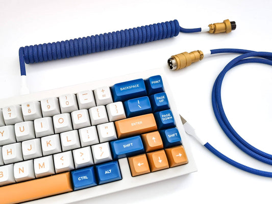 Blue coiled keyboard cable