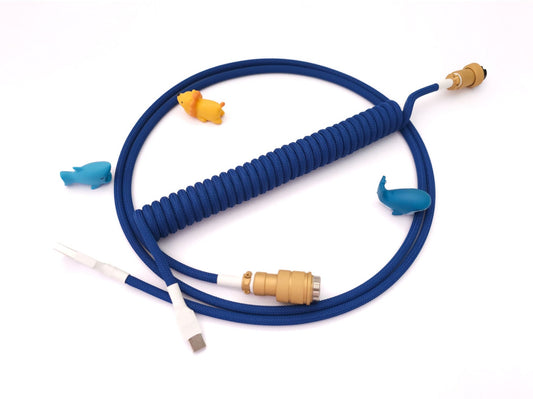 Blue coiled keyboard cable