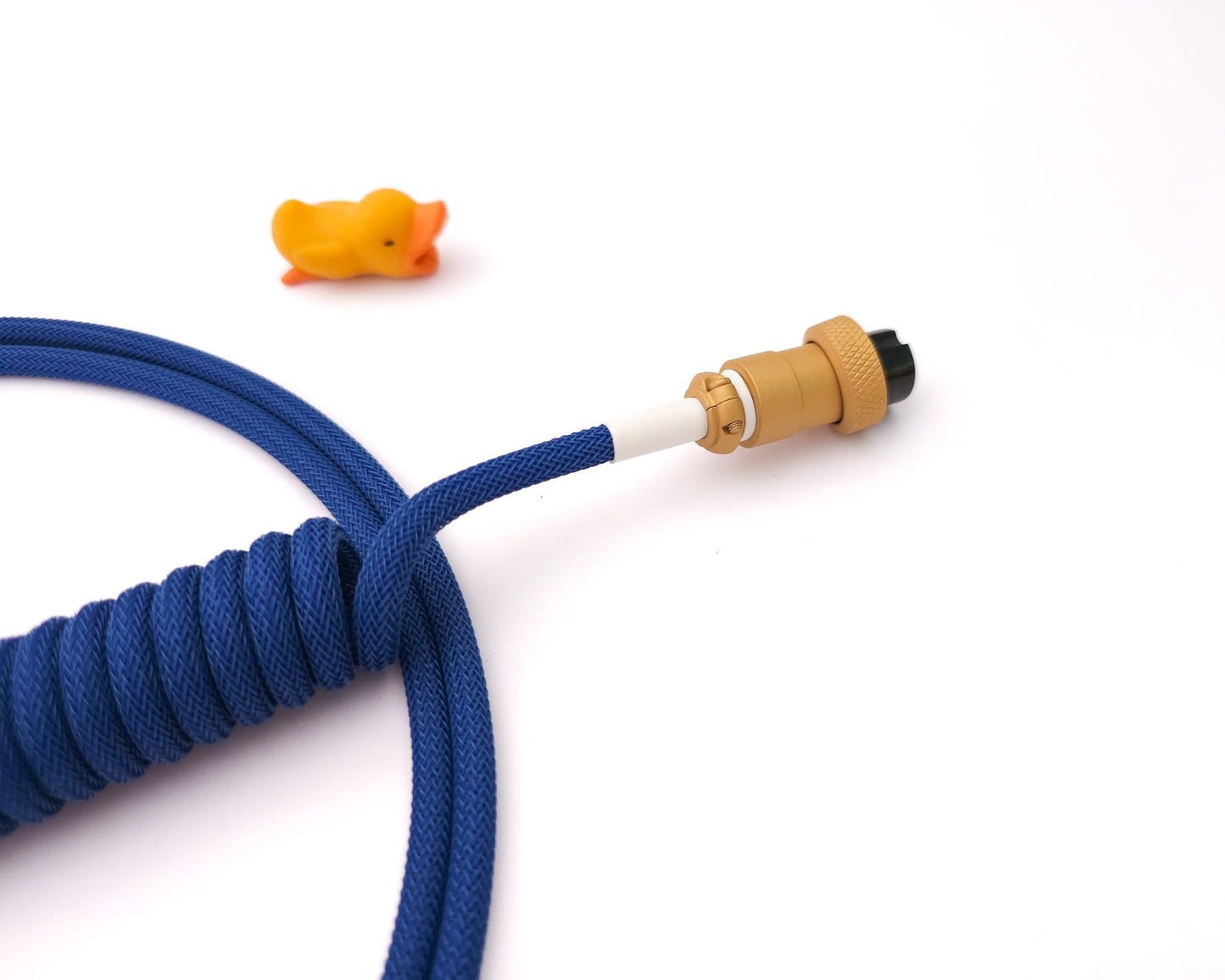 Blue coiled keyboard cable