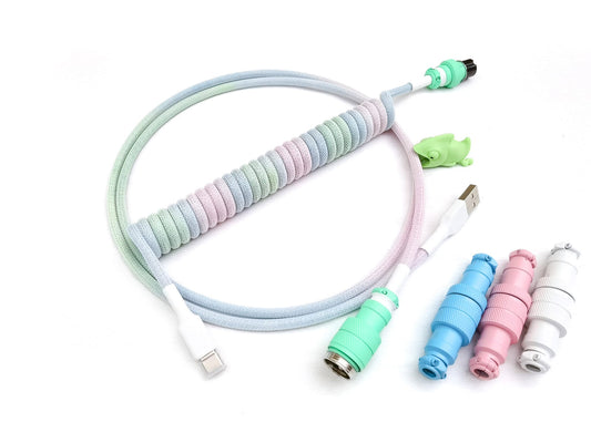 Rainbow coiled USB C cable