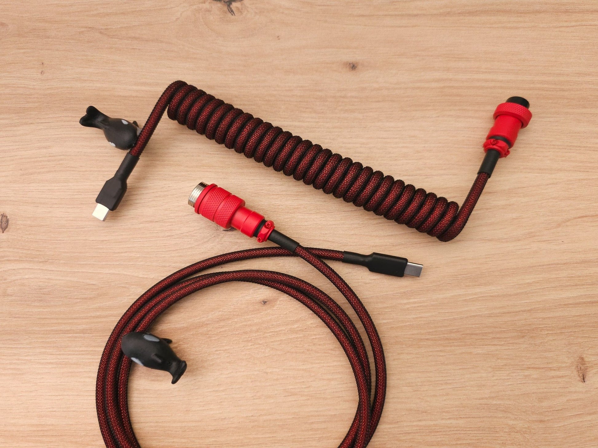 Red Dragon Keycaps coiled cable