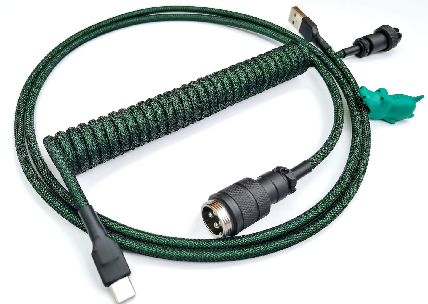 Dark green coiled cable