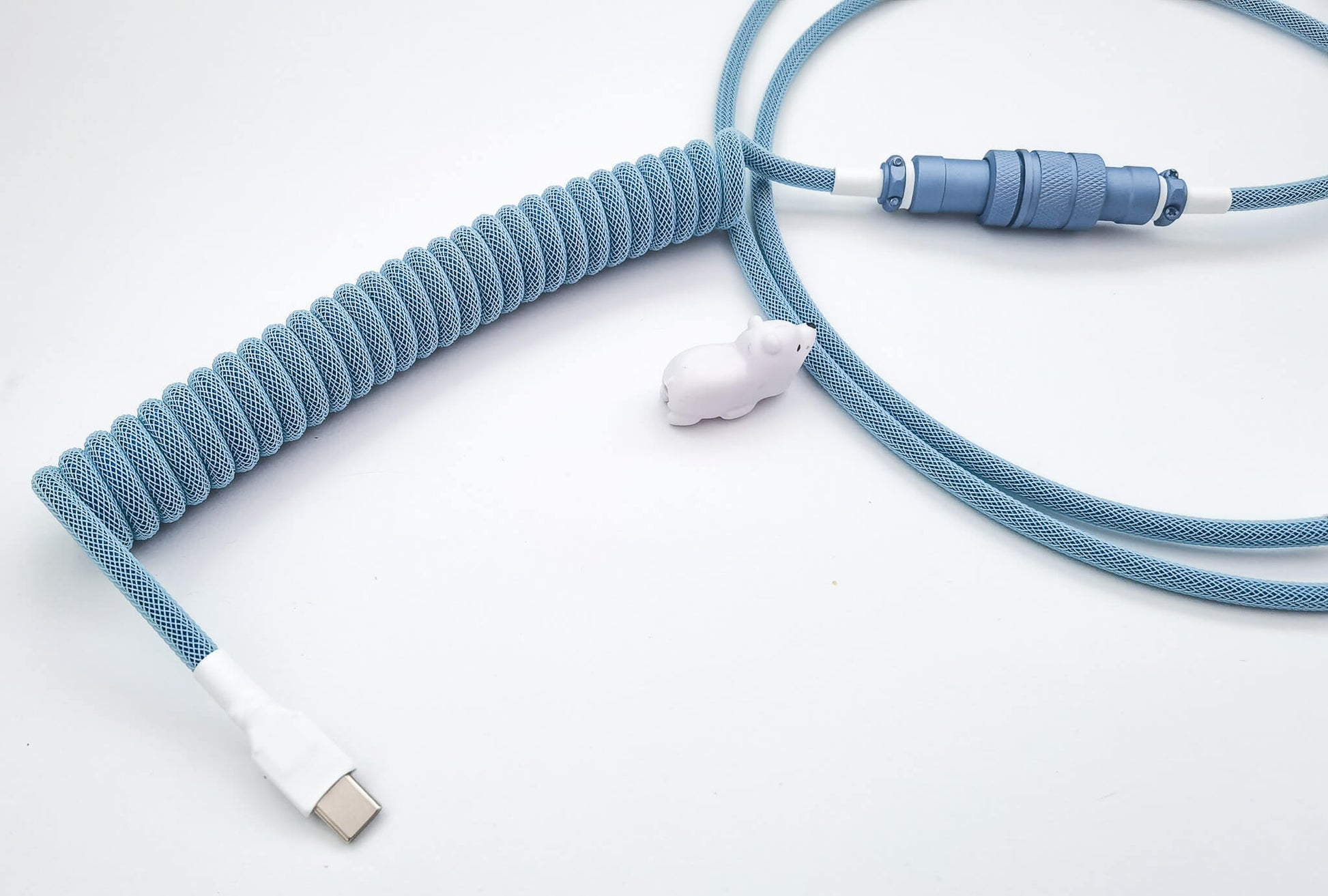 Blue coiled keyboard cable